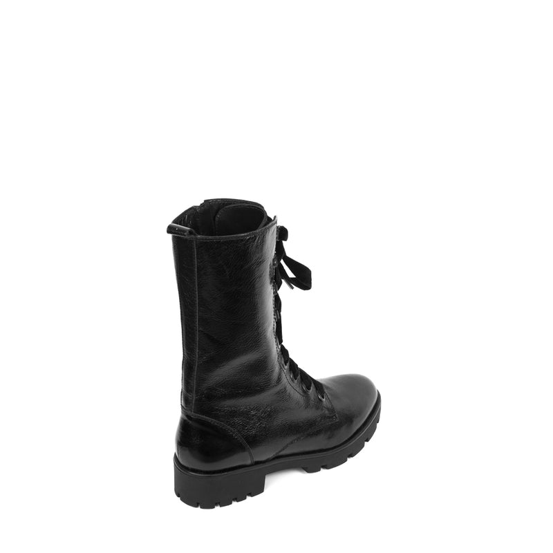 Women's biker style boots in chic black leather, perfect with any wardrobe.