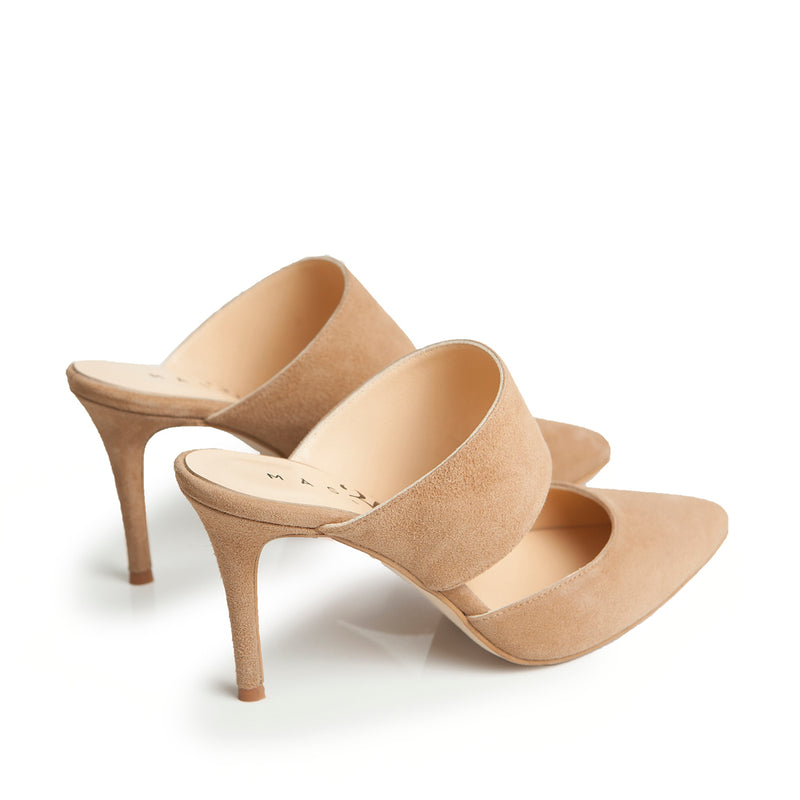 Stiletto heeled mid heel in nude suede perfect guest.