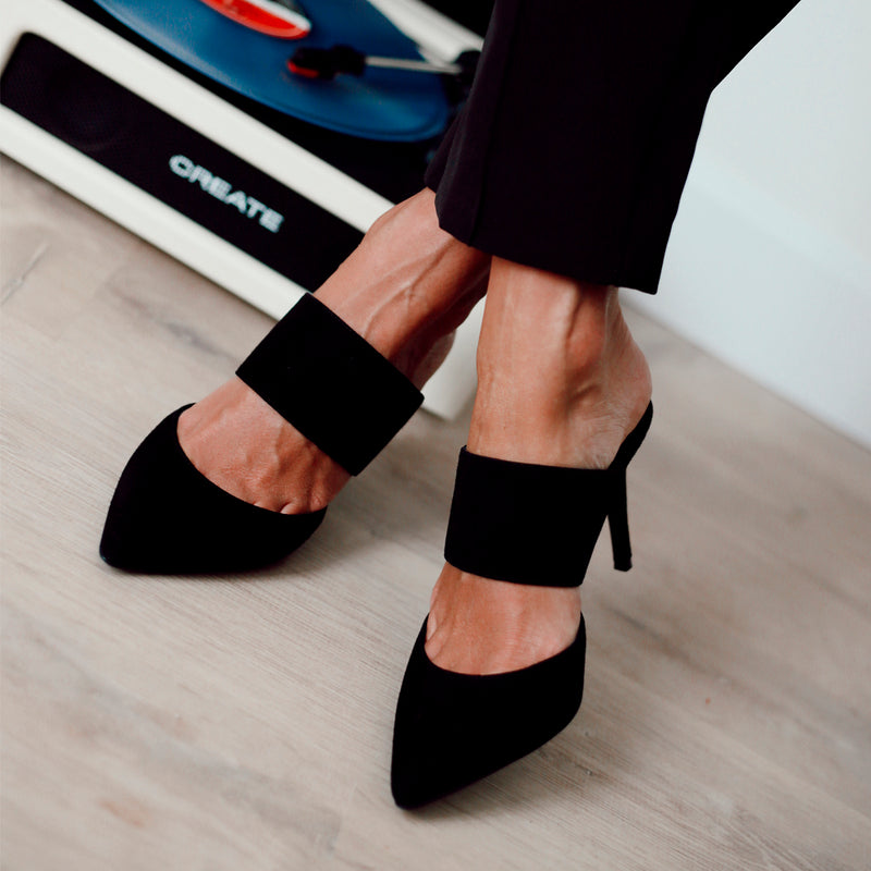 Stiletto heel 8cm very comfortable perfect to wear all day and all night in black suede.