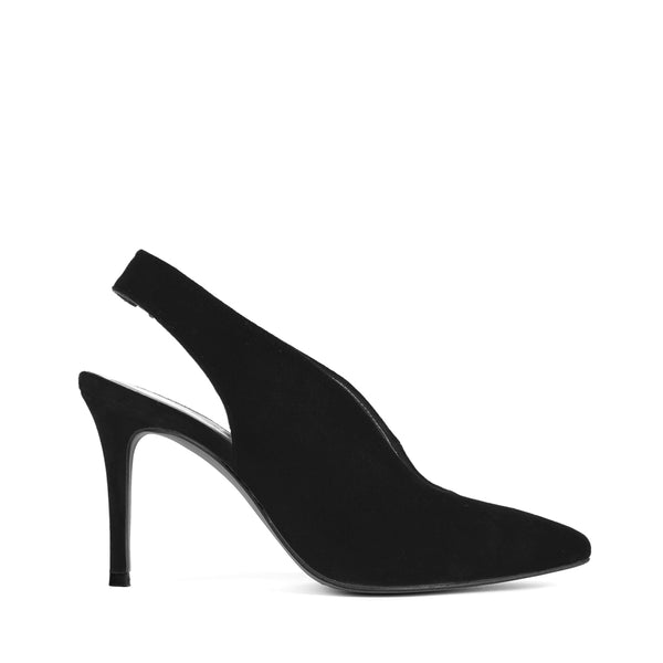 Stiletto heeled heel 8cm in black suede ideal wardrobe background combines with everything.