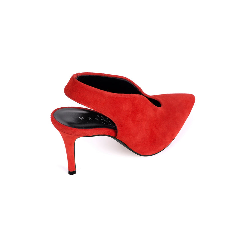 Stiletto heeled shoes in red suede perfect for weddings, baptisms and communions.