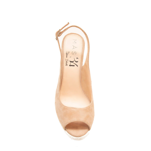 Stylish and comfortable bridal wedges in beige natural suede