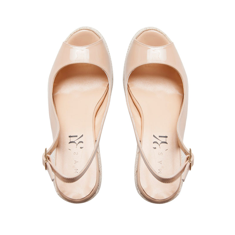 Comfortable and elegant wedding wedges in patent nude leather