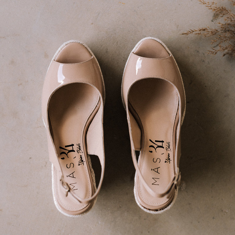 Espadrilles for weddings, baptisms and communions in nude beige patent leather