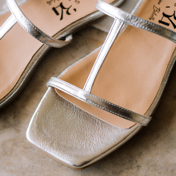 Flat silver sandals with thin straps