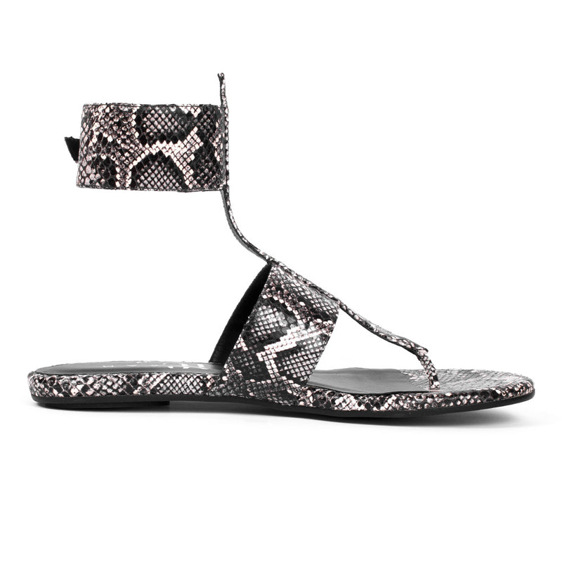 Summer women's flat sandal in natural python snake print colour