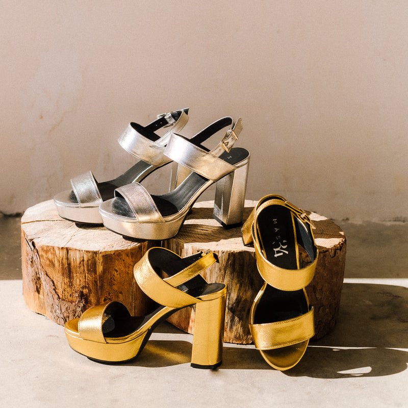 Silver heel and platform sandals