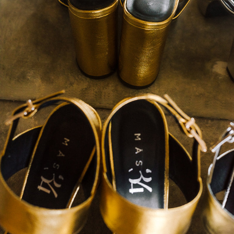 Comfortable golden heeled sandals