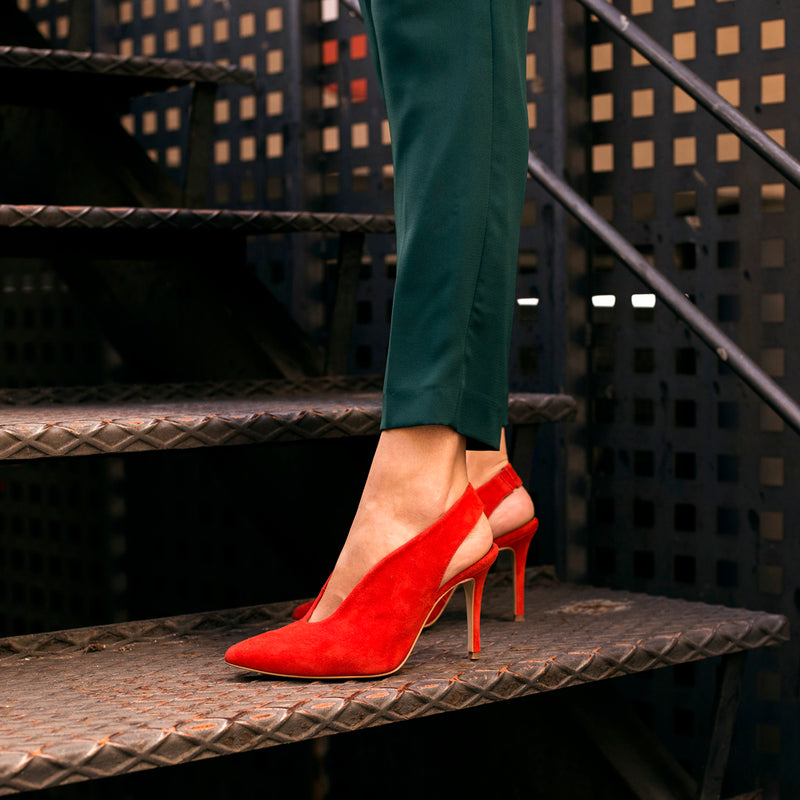 Women's red suede heeled stilettos