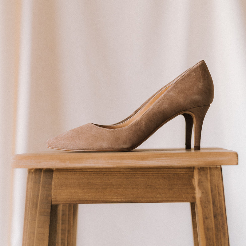 Stilettos for perfect guest in natural suede beige color