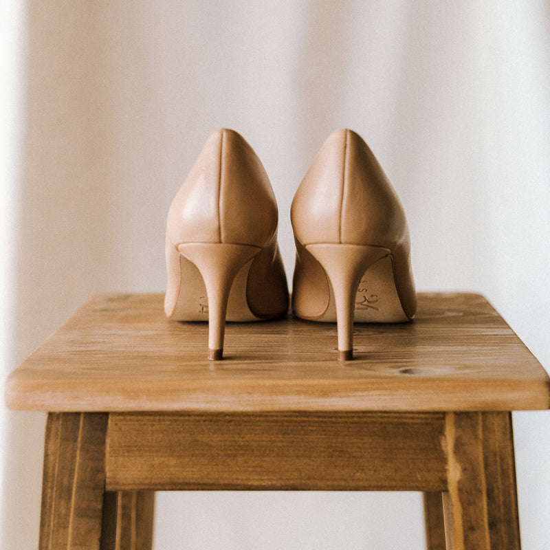Comfortable and elegant bridal stilettos with nude leather midi heels
