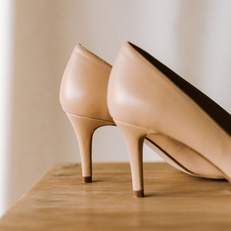 Comfortable stilettos for wedding, baptism and communion in nude leather