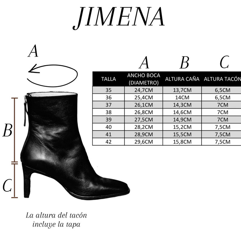 Jimena black leather bootie measures table