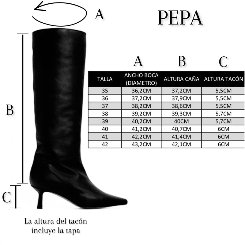 Sizes and measurements of the Pepa high top boot