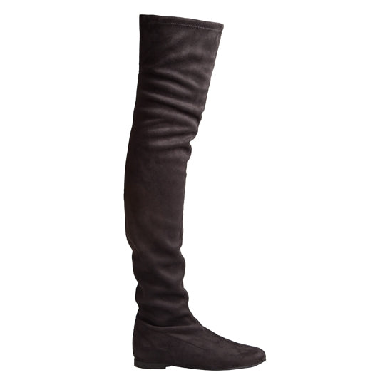 Women's grey suede musketeer boot